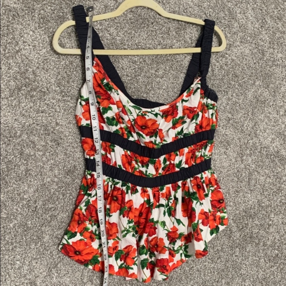 Maeve Ditali Red Floral Black Trim Tank Top - Picture 9 of 13